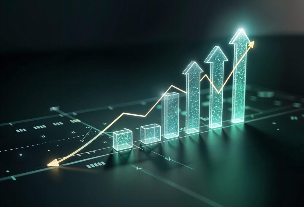 Upward trending graph showing growth and investment success.